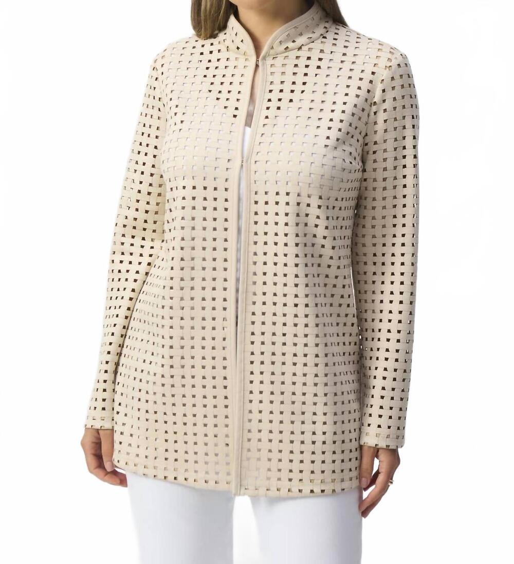 NEW JOSEPH RIBKOFF laser cut suede cover up jacket in beige gold
